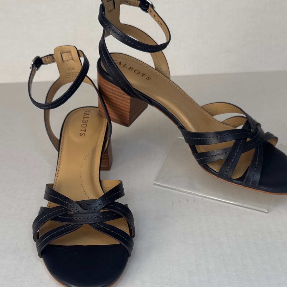 Talbots Mimi Vachetta Ankle Strap Navy Block Heel Sandals Size 8.5 may run small
